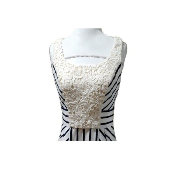 Anthropologie Maeve Chessia Striped Lace Sleeveless Dress Size 0 Black & Ivory - Picture 7 of 10